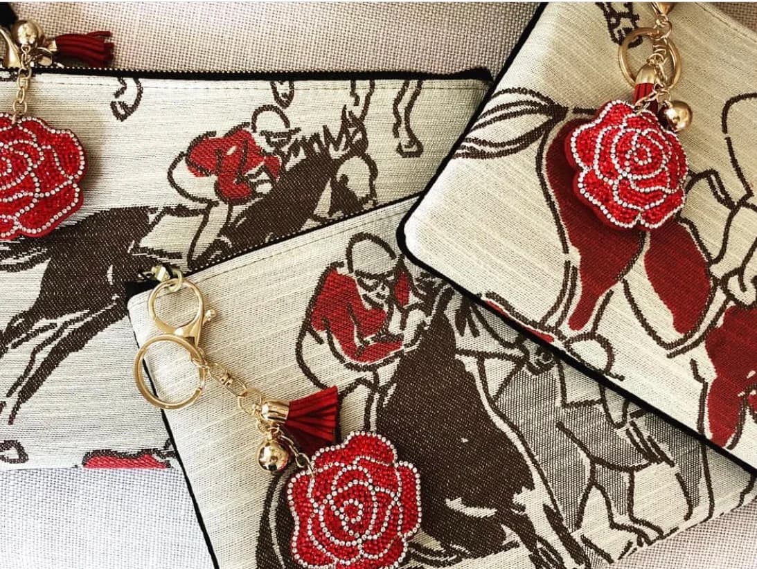 Tudaloo Rose Tote Collection pouches with rhinestone rose keychains
